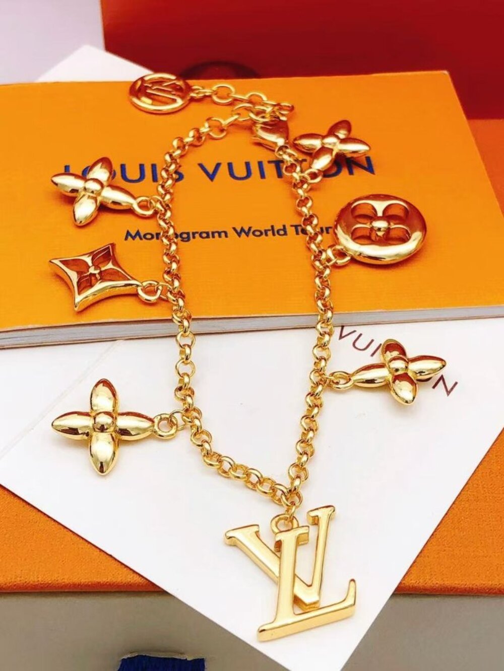 Louis Vuitton Gold-Tone Multi-Charm Monogram Bracelet